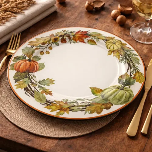 2 Platos De Melamina Hojas De Otoño Blanco Estilo Artesanal Blanco Hojas De Otoño — producto