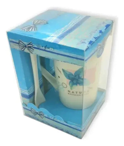 Taza De Cerámica + Cuchara Desayuno Café Love Regalo 300ml — Taza De Cerámica + Cuchara Desayuno Café Love Regalo 300ml — Azul / Azul
