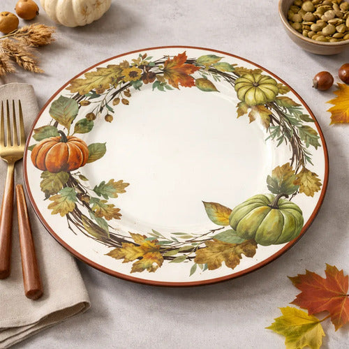 2 Platos De Melamina Hojas De Otoño Blanco Estilo Artesanal Blanco Hojas De Otoño — producto