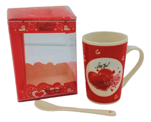 Taza De Cerámica + Cuchara Desayuno Café Love Regalo 300ml — producto