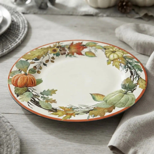 2 Platos De Melamina Hojas De Otoño Blanco Estilo Artesanal Blanco Hojas De Otoño — producto